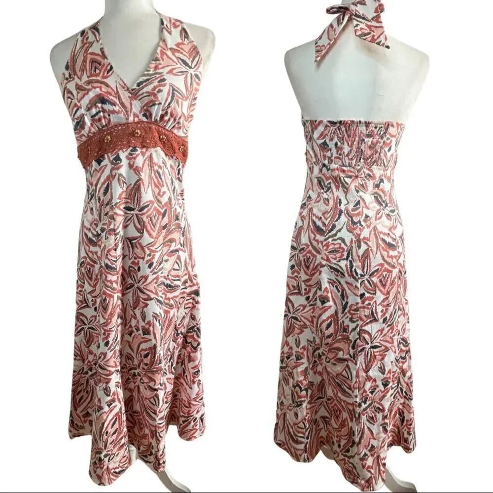 jonathan martin Halter Top Dress w/ Smocked Back & Side Zipper